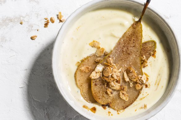 vegan, recept, peren parfait, crumble